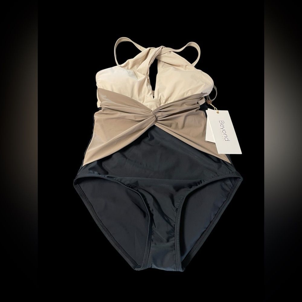 NWT Beyond Women's Two-Tone High neck Tummy Control Swimsuit‎
